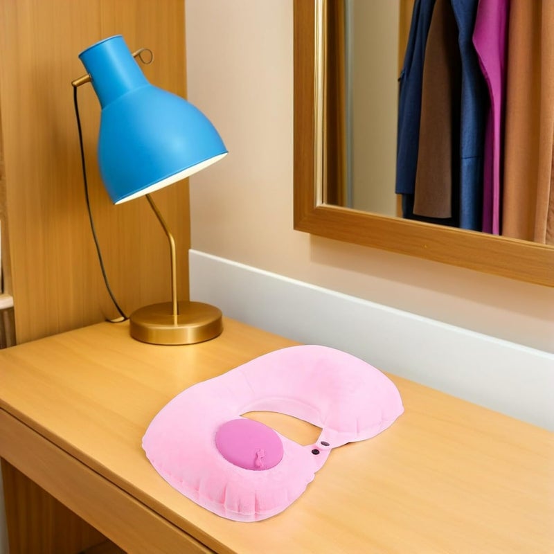 Inflatable U-Shaped Travel Neck Pillow for Women, Portable Airplane Sleep Pillow with Crystal Velvet Cover, Compact Lightweight Neck Support for Air Travel and Train Trips - Image 5