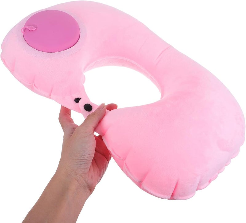 Inflatable U-Shaped Travel Neck Pillow for Women, Portable Airplane Sleep Pillow with Crystal Velvet Cover, Compact Lightweight Neck Support for Air Travel and Train Trips - Image 4