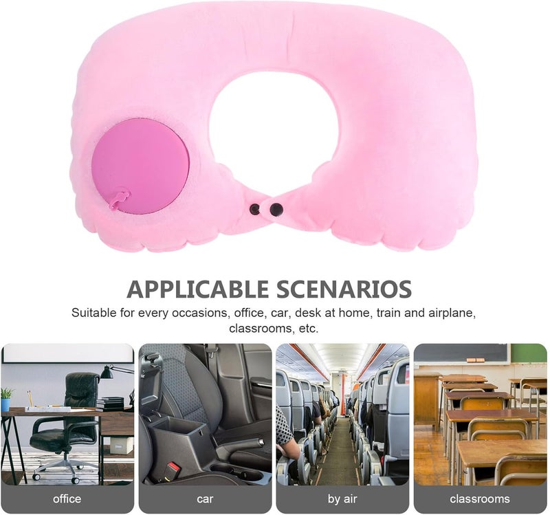 Inflatable U-Shaped Travel Neck Pillow for Women, Portable Airplane Sleep Pillow with Crystal Velvet Cover, Compact Lightweight Neck Support for Air Travel and Train Trips - Image 3