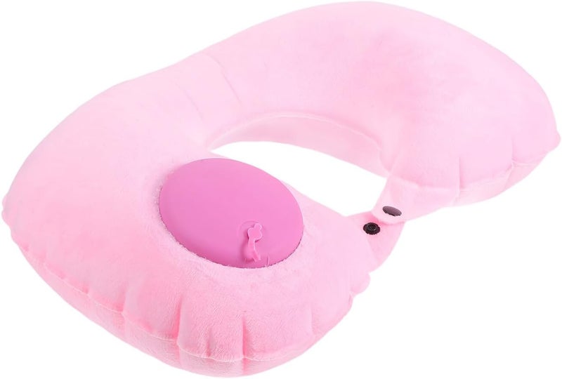 Inflatable U-Shaped Travel Neck Pillow for Women, Portable Airplane Sleep Pillow with Crystal Velvet Cover, Compact Lightweight Neck Support for Air Travel and Train Trips - Image 1