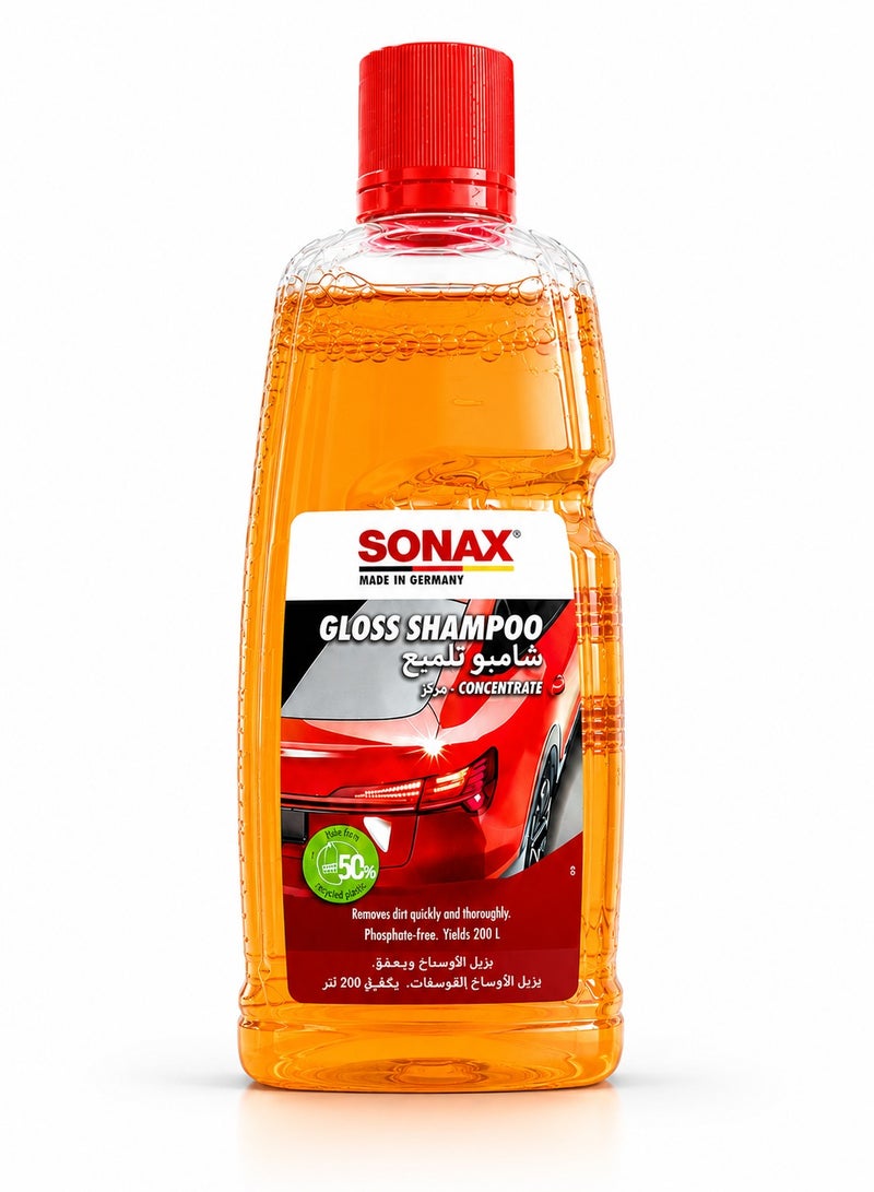 SONAX Gloss Shampoo 1 Liter Car Wash Concentrate, High Foam Car Cleaning Shampoo, pH Balanced Paint Safe Formula, Streak Free Gloss Finish, Phosphate Free Vehicle Wash for Cars, SUVs, Motorcycles, Trucks, Exterior Cleaning Solution - Image 1