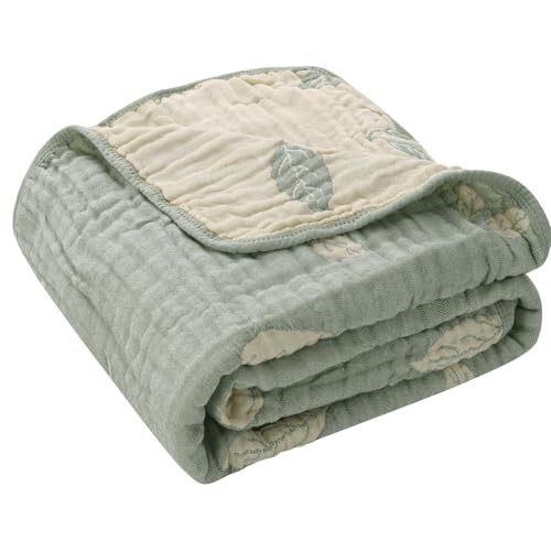 HardNok Botanical Muslin Baby Blanket Made with Organic Cotton Sage Green Leaf Jacquard for Gender Neutral Nursery Baby Registry Gift 43x43 Inches Terra Sage Green - Image 1