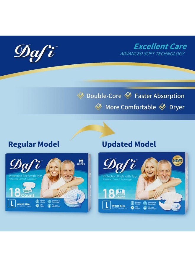 DAFI Absorption Update Adult Diapers, Medium Disposable Incontinence Briefs with Tabs, Nursing Diapers, Urine Leak Resistant, Breathable, Overnight Bladder Control, 18 Count