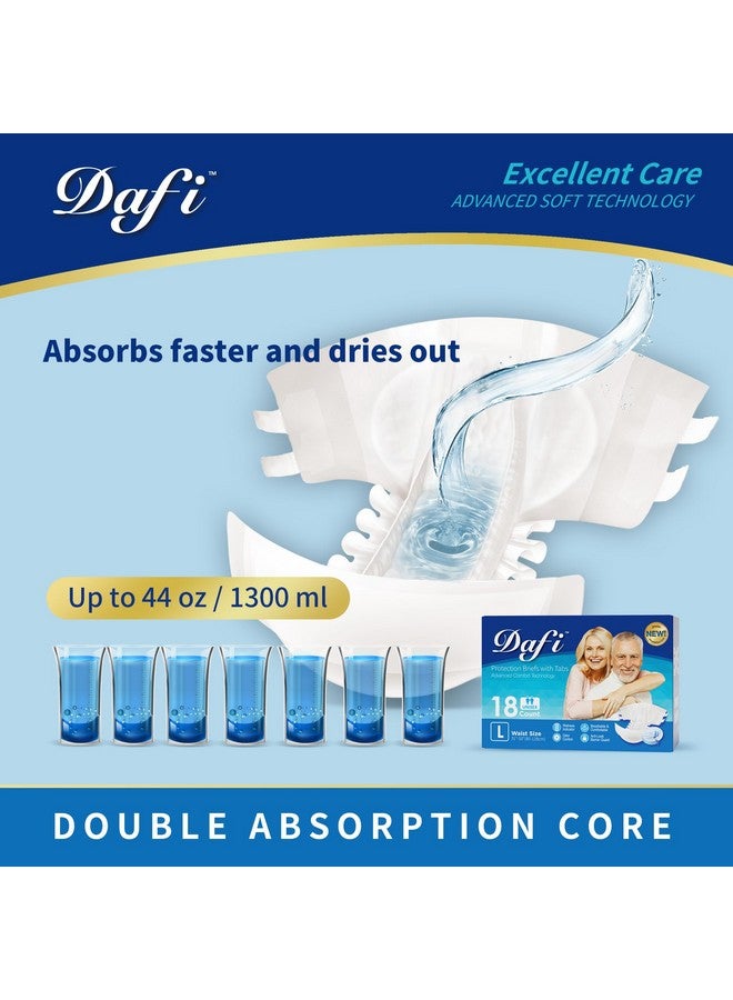 DAFI Absorption Update Adult Diapers, Medium Disposable Incontinence Briefs with Tabs, Nursing Diapers, Urine Leak Resistant, Breathable, Overnight Bladder Control, 18 Count