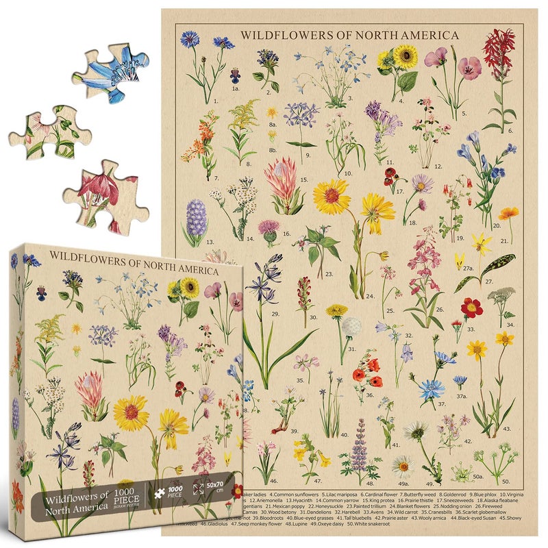 BBOLDIN Vintage Wildflowers Puzzle 1000 Pieces for Adult Botany Plant Flower Puzzle of Wildflowers of North America Floral Jigsaw Puzzles Nature - Image 4
