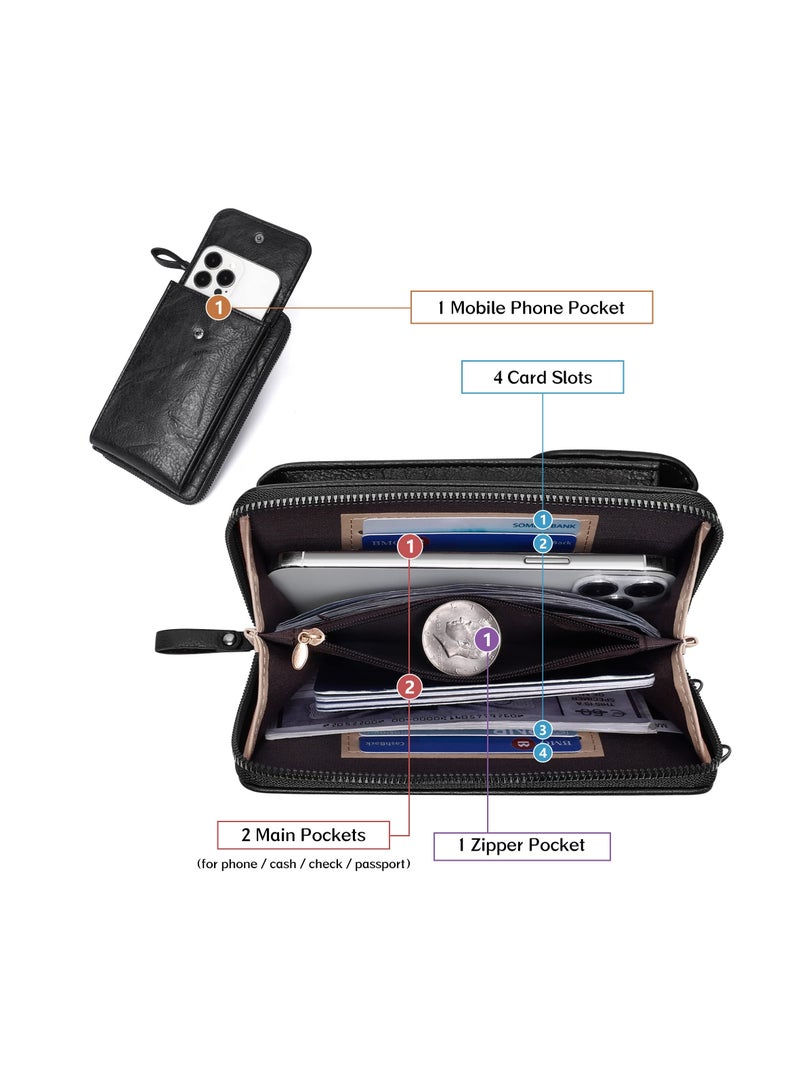Small PU Leather Crossbody Bag Cell Phone Purse Wallet Wristlet Card Clutch with Card Slot - Image 4