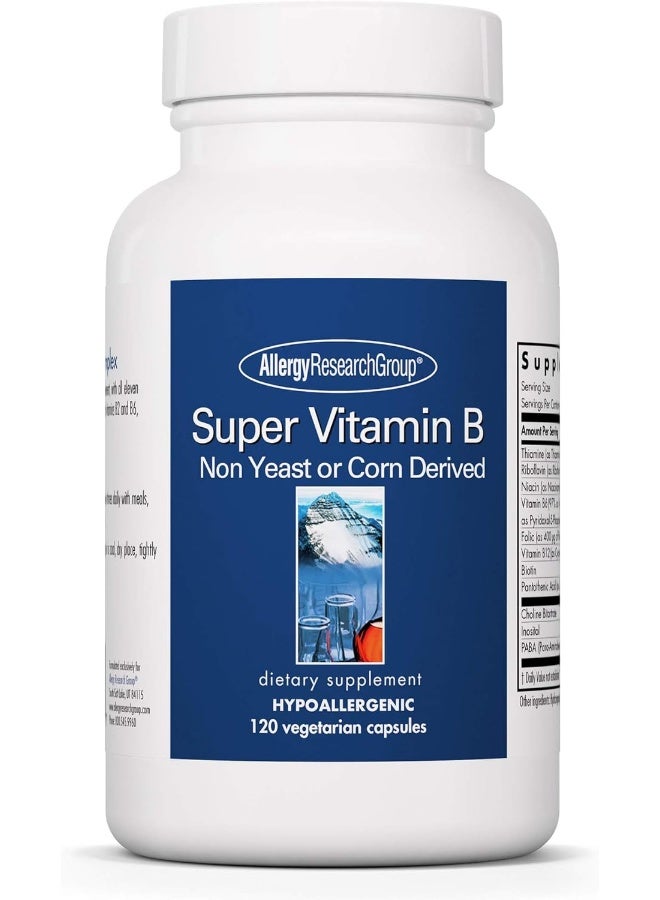 Allergy Research Group Super Vitamin B Complex - Vitamin B for Men & Women, Vitamin B Supplement, Vitamin B12, Vitamin B6, Vegetarian Capsules, Corn-Free, Yeast-Free - 120 Count - Image 1