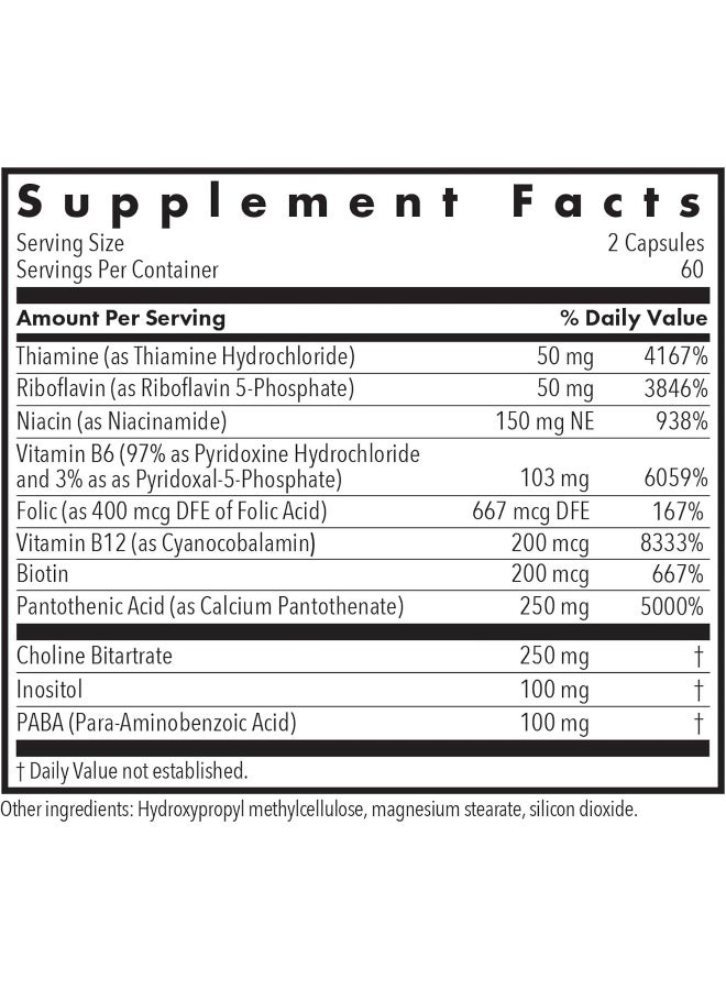 Allergy Research Group Super Vitamin B Complex - Vitamin B for Men & Women, Vitamin B Supplement, Vitamin B12, Vitamin B6, Vegetarian Capsules, Corn-Free, Yeast-Free - 120 Count - Image 3