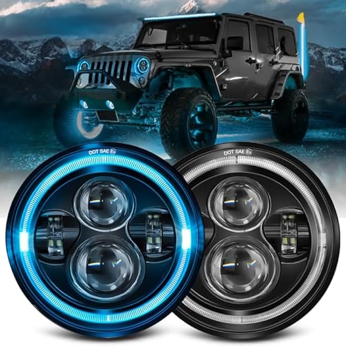 UNI-SHINE 7 Inch Ice Blue Halo Led Headlight HiLo Beam With Amber Turn Signal 2Pcs 7 Inch Led Headlight Dot Round H6024 Led Headlight Compatible With Jeep Wrangler Jk Tj Cj Compatible With Chevy - Image 1