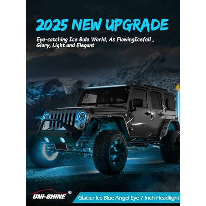 UNI-SHINE 7 Inch Ice Blue Halo Led Headlight HiLo Beam With Amber Turn Signal 2Pcs 7 Inch Led Headlight Dot Round H6024 Led Headlight Compatible With Jeep Wrangler Jk Tj Cj Compatible With Chevy - Image 3