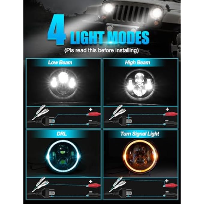 UNI-SHINE 7 Inch Ice Blue Halo Led Headlight HiLo Beam With Amber Turn Signal 2Pcs 7 Inch Led Headlight Dot Round H6024 Led Headlight Compatible With Jeep Wrangler Jk Tj Cj Compatible With Chevy - Image 5