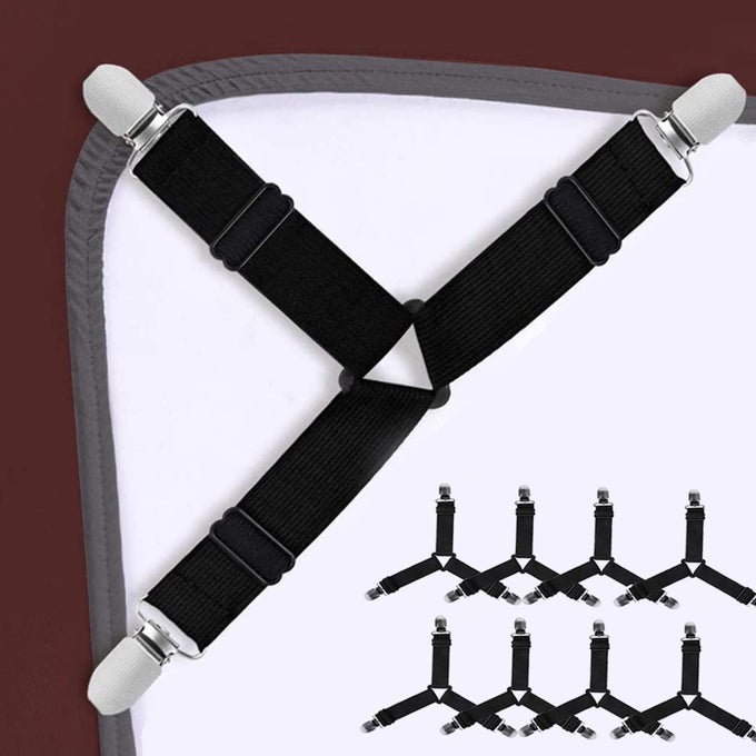 BED SHEET STRAPS 4 PCS TRIANGLE BED SHEET HOLDERS FITTED SHEET CLIPS ADJUSTABLE SHEET SUSPENDERS MATTRESS FASTENERS GRIPPER CORNER CLIPS FOR BED MATTRESS COVER FITTED BED SHEETS SOFA CUSHION