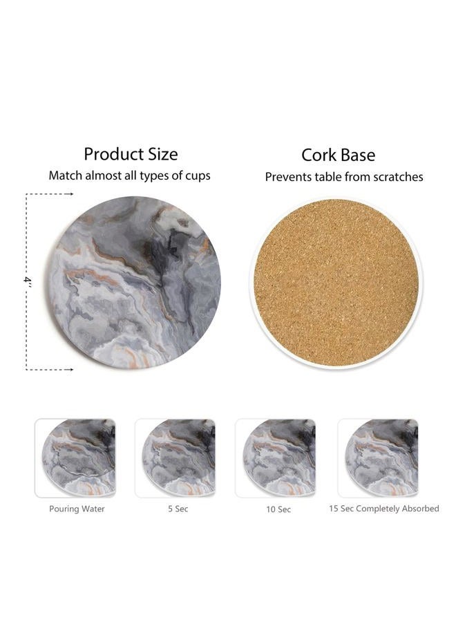 Hoomey Set of 6 Abstract Dark Blue Marble Coasters with Holder, Absorbent Ceramic Coasters for Drinks, Coasters with Cork Backing for Table Protection, Housewarming Gifts for New Home - Image 4