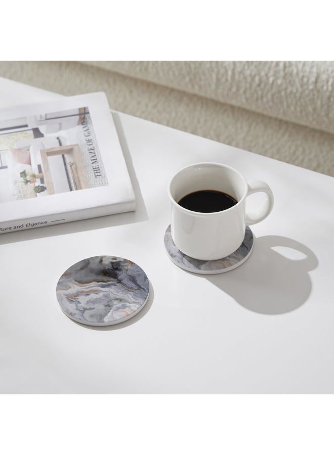 Hoomey Set of 6 Abstract Dark Blue Marble Coasters with Holder, Absorbent Ceramic Coasters for Drinks, Coasters with Cork Backing for Table Protection, Housewarming Gifts for New Home - Image 2