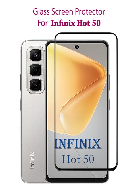 Infinix Hot 50 Screen Protector | Tempered Glass Screen Protector Full HD Quality With Anti-Scratch Edge to Edge Coverage Including Easy Installation Kit - Black
