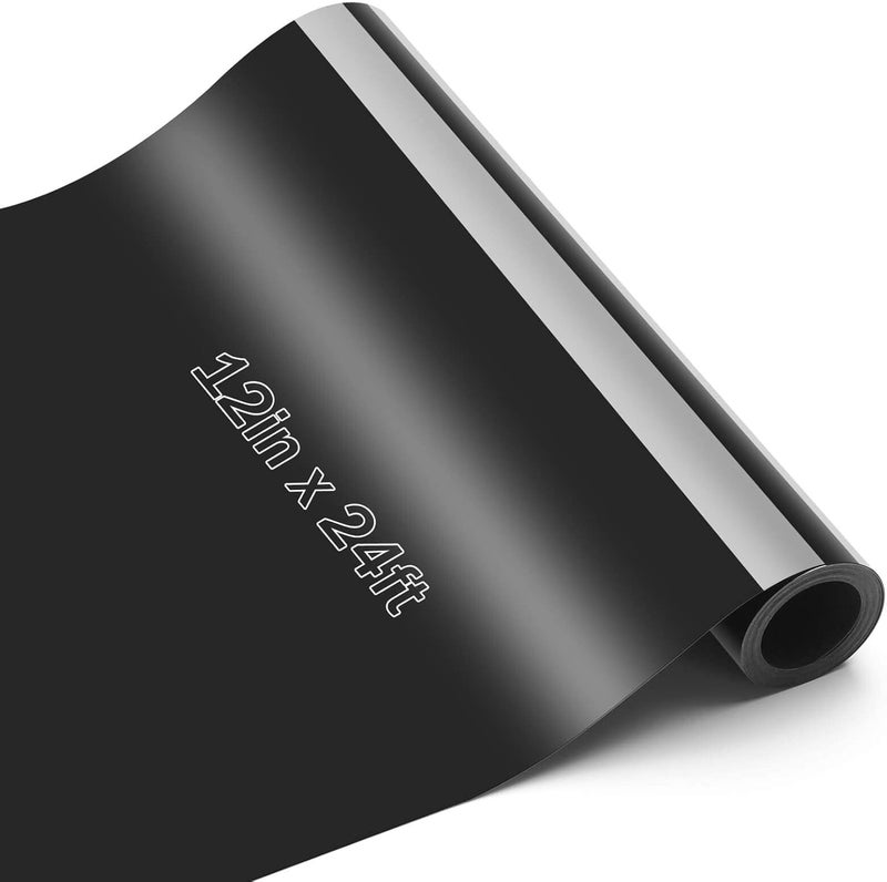 Flasoo Heat Transfer Vinyl Rolls, 12" x 24ft HTV Iron on Vinyl for Shirts, Compatible with All Cutting Machine, Easy to Cut & Weed(Black) - Image 1