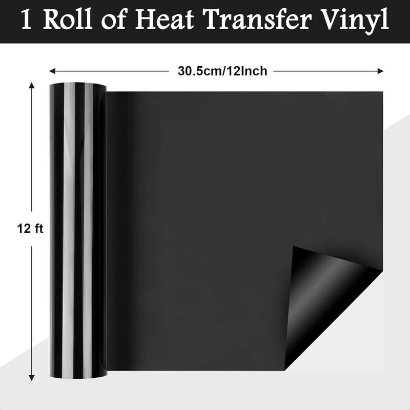 Flasoo Heat Transfer Vinyl Rolls, 12" x 24ft HTV Iron on Vinyl for Shirts, Compatible with All Cutting Machine, Easy to Cut & Weed(Black) - Image 3