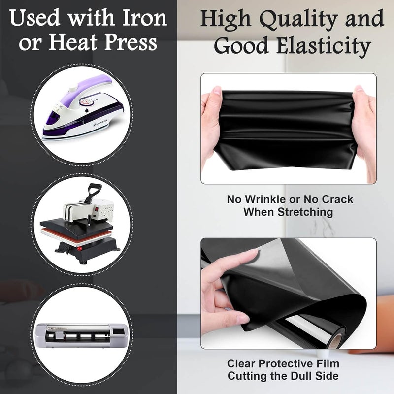 Flasoo Heat Transfer Vinyl Rolls, 12" x 24ft HTV Iron on Vinyl for Shirts, Compatible with All Cutting Machine, Easy to Cut & Weed(Black) - Image 5