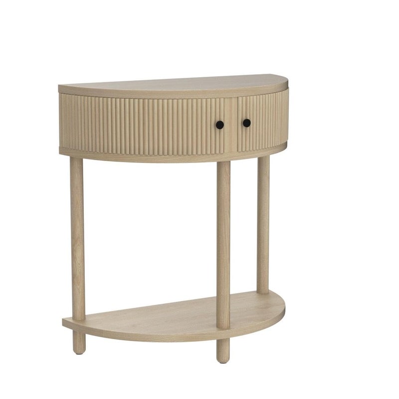 Stead Fluted Half Moon Shaped Console Table, Small Entry Desk, Living Room Furniture, Modern Home Decor, Solid Wood Entryway Table with Two Doors and Black Knobs (Natural Oak) - Image 4