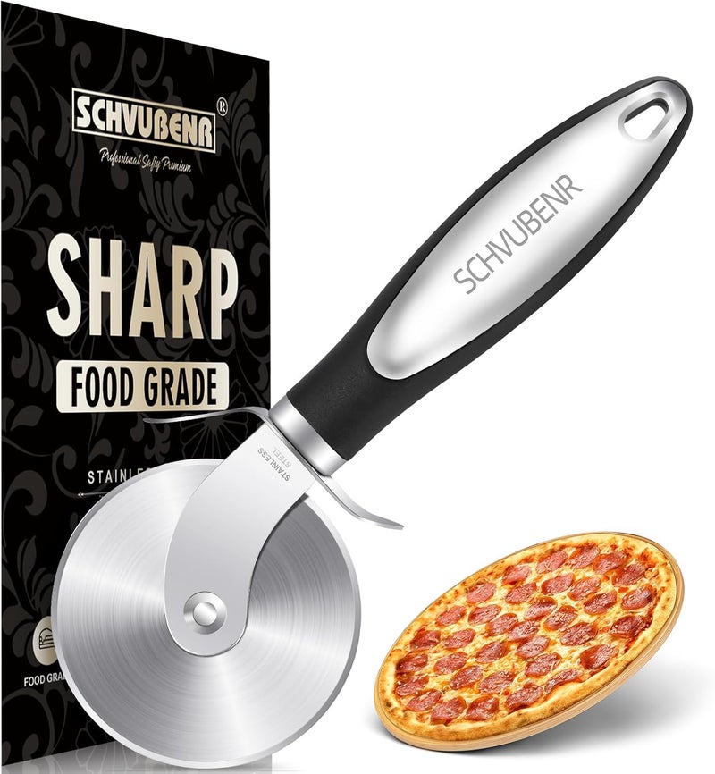 SCHVUBENR Premium Pizza Cutter Wheel - Ultra Sharp Stainless Steel Pizza Slicer with Non-Slip Soft Grip Handle - Multi-Purpose Cutter for Pizza, Dough & Pastry - Dishwasher Safe, Easy to Clean - Black - Image 1