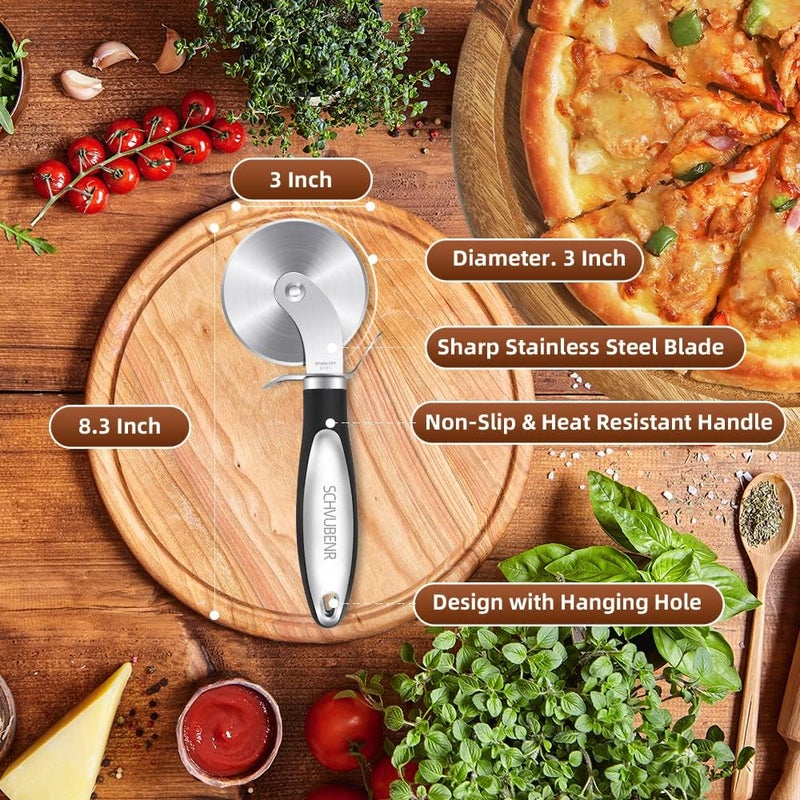 SCHVUBENR Premium Pizza Cutter Wheel - Ultra Sharp Stainless Steel Pizza Slicer with Non-Slip Soft Grip Handle - Multi-Purpose Cutter for Pizza, Dough & Pastry - Dishwasher Safe, Easy to Clean - Black - Image 5