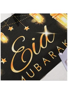 LDQ 1 PC Eid Mubarak Polyester Table Runner, Black and Golden Ramadan Decor with Moon Star, Lantern Design, Eid Celebrations  - Image 4