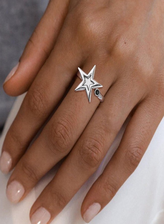 HZMAN Women's Stainless Steel Star Fidget Spinner Ring - Punk Stress Relief Rotatable Anxiety Ring Size 8 - Image 3