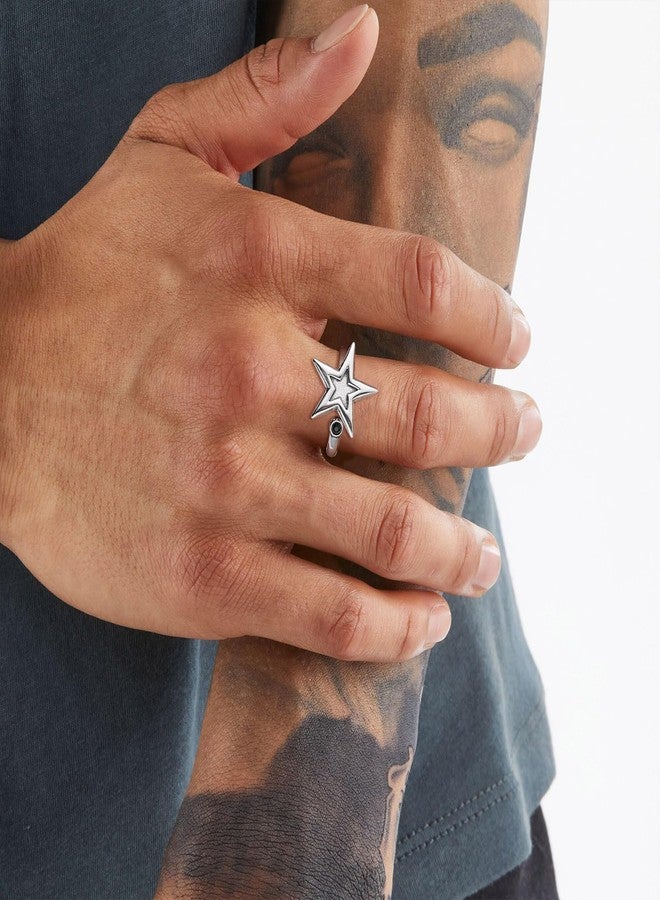 HZMAN Women's Stainless Steel Star Fidget Spinner Ring - Punk Stress Relief Rotatable Anxiety Ring Size 8 - Image 2