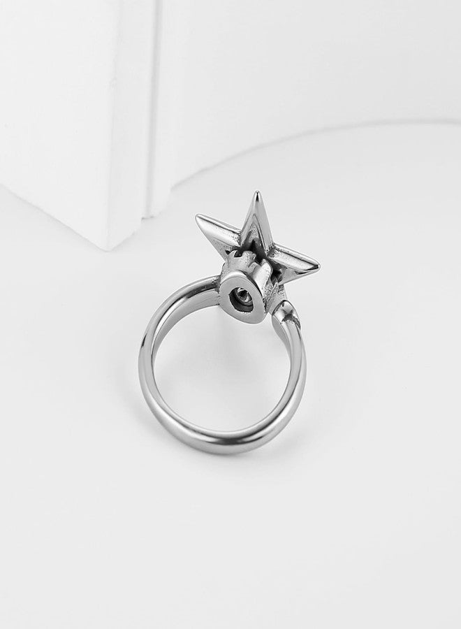 HZMAN Women's Stainless Steel Star Fidget Spinner Ring - Punk Stress Relief Rotatable Anxiety Ring Size 8 - Image 4