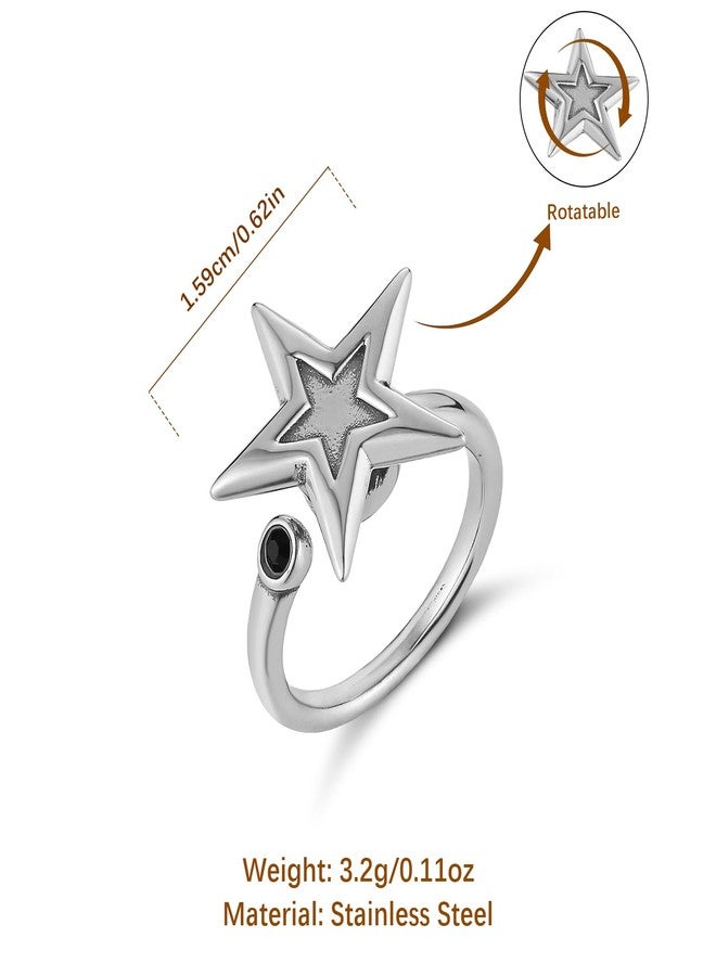 HZMAN Women's Stainless Steel Star Fidget Spinner Ring - Punk Stress Relief Rotatable Anxiety Ring Size 8 - Image 5