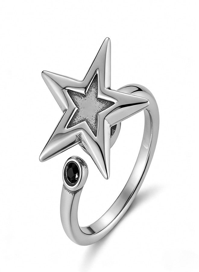 HZMAN Women's Stainless Steel Star Fidget Spinner Ring - Punk Stress Relief Rotatable Anxiety Ring Size 8 - Image 1