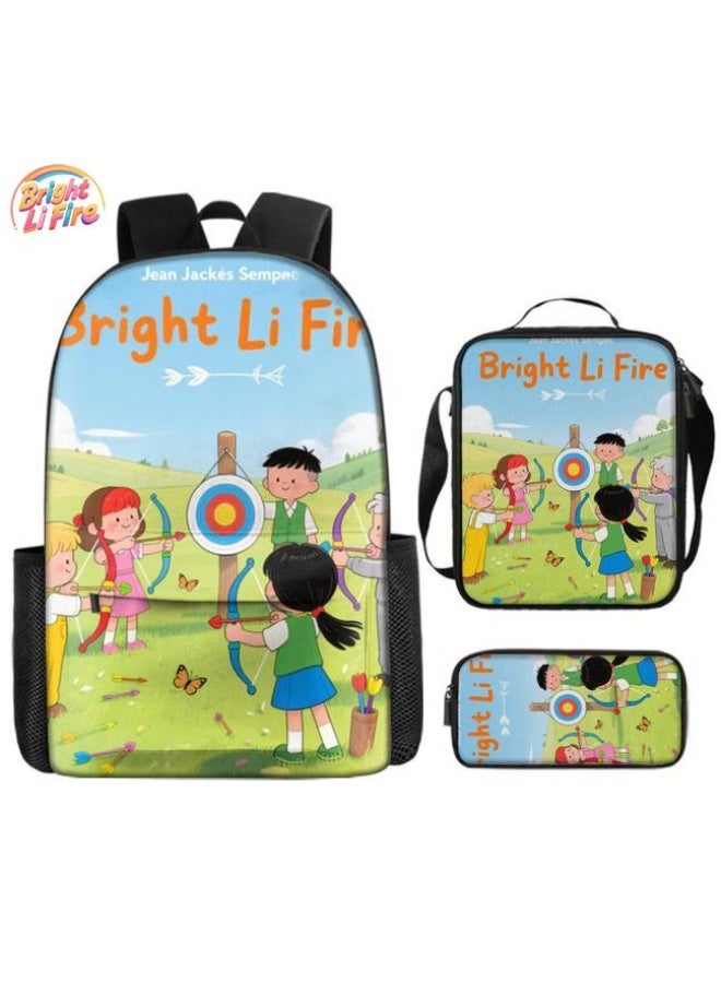 Bright Li Fire Three-piece set of cartoon bags, easily cope with various occasions (students, children, friends' outings, mountain climbing, schooling, etc.) | Backpack + hand-held + stationery bag | School season/holiday gifts - 96 - Image 1