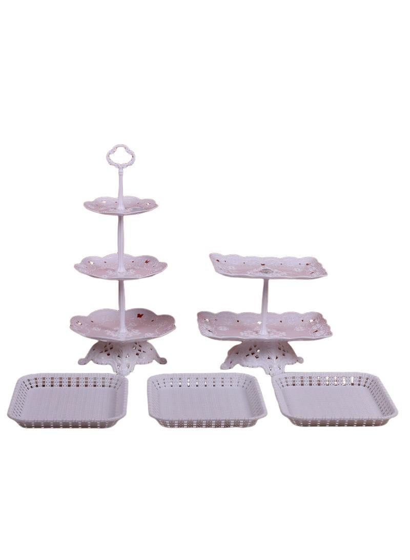 Bluejw 5-Piece Cake Dim Sum Tray Shelf Set Plastic Cake Stands Set White  - Image 1