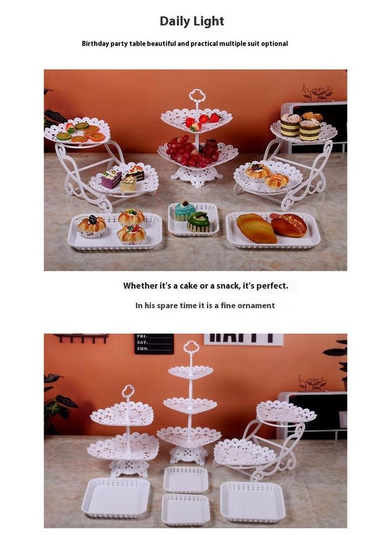 5-Piece Cake Dim Sum Tray Shelf Set Plastic Cake Stands Set White