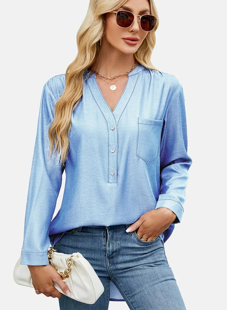 YUNIQEE Blue Plain Regular Fit Shirt