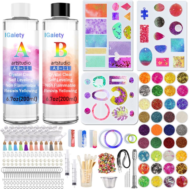 IGaiety طقم IGaiety من الراتنج لصنع المجوهرات مع قوالب سيليكون - طقم بداية 278 قطعة مع راتنج الإيبوكسي وقوالب السيليكون للفن لصنع المجوهرات DIY - أقراط، سلسلة مفاتيح، قلائد، خواتم للبالغين والمبتدئين - Image 1