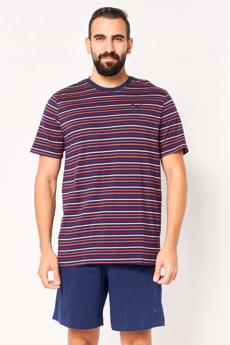 PUMA Men 2 Pieces Stripe T-Shirt And Shorts Pajama Set, Multicolor - Image 1