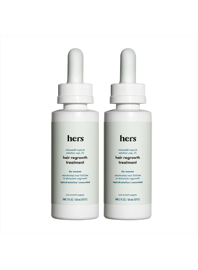 HIMS & HERS hers Hair Regrowth Treatment for Women with 2% Topical Minoxidil Solution for Hair Loss and Thinning Hair, Unscented, 2 Month Supply, 2 Pack - Image 1