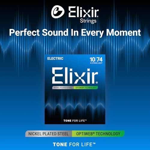 Elixir Strings, Electric Guitar Strings, Nickel Plated Steel with OPTIWEB Technology, Longest-Lasting Crisp Tone with Comfortable Feel, 8 String Set, Light 10-74 - Image 2