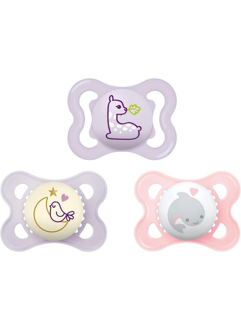 MAM Variety Pack Baby Pacifier, Includes 3 Types of Pacifiers, Shape Helps Promote Healthy Oral Development, 0-6 Months, Girl, 3 Count (Pack of 1)