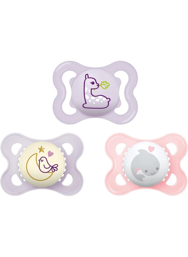 MAM MAM Variety Pack Baby Pacifier, Includes 3 Types of Pacifiers, Shape Helps Promote Healthy Oral Development, 0-6 Months, Girl, 3 Count (Pack of 1)  - Image 1