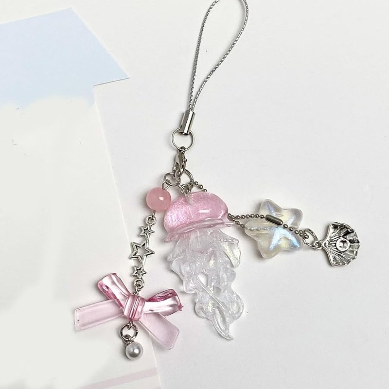 سلسلة مفاتيح ساحرة على شكل قنديل البحر متلألئة، مصنوعة من الراتنج والسبائك، هدية مثالية لحقيبة السفر أو المحفظة. - Image 5