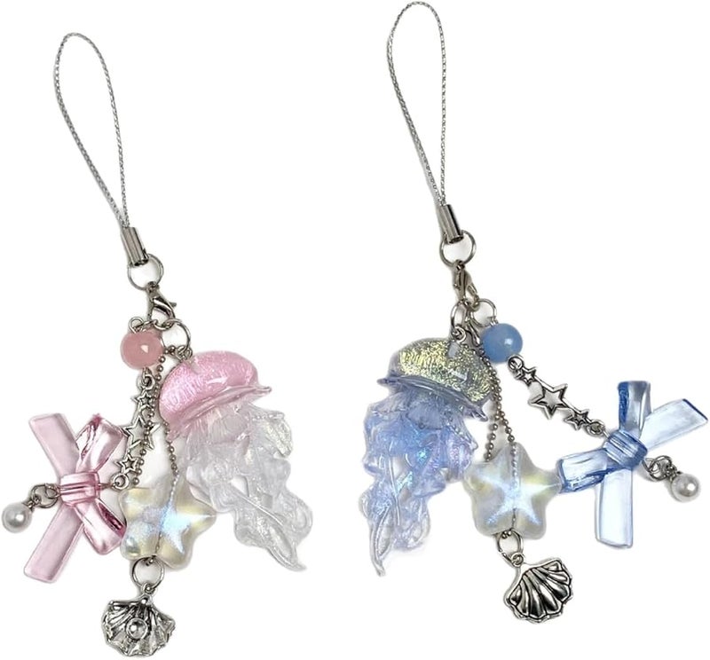 سلسلة مفاتيح ساحرة على شكل قنديل البحر متلألئة، مصنوعة من الراتنج والسبائك، هدية مثالية لحقيبة السفر أو المحفظة. - Image 4