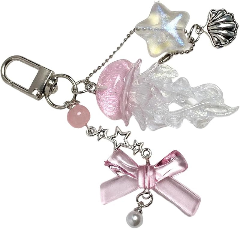 سلسلة مفاتيح ساحرة على شكل قنديل البحر متلألئة، مصنوعة من الراتنج والسبائك، هدية مثالية لحقيبة السفر أو المحفظة. - Image 2