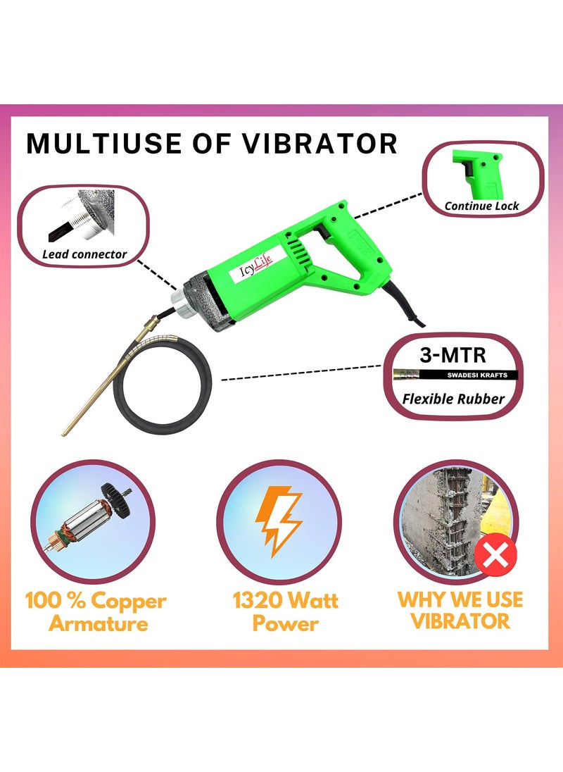 ICYLIFE ICYLIFE 1320WTT Heavy duty Concrete Electric Vibrator machine with 3 mtr Needle  - Image 2