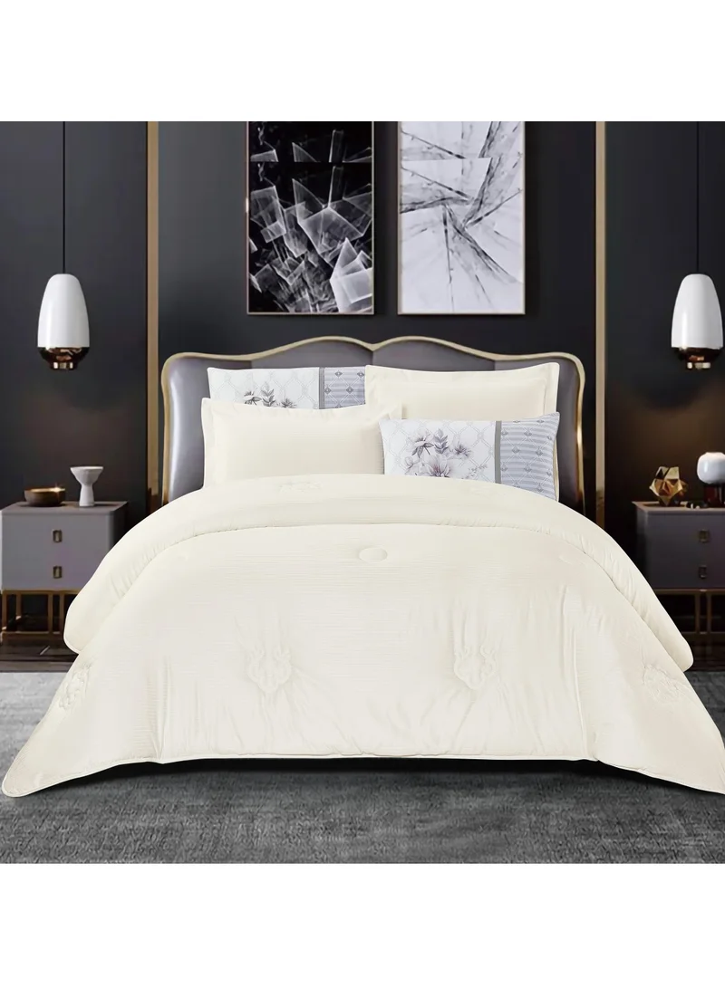 دوناتيلا طقم لحاف 4 قطع مقاس واحد فاخر مخطط صلب طقم سرير مطرز معنقدة يناسب 120*200 سم (350 جرام لكل متر مربع) مع حشوة بديلة لأسفل ، أبيض فاتح