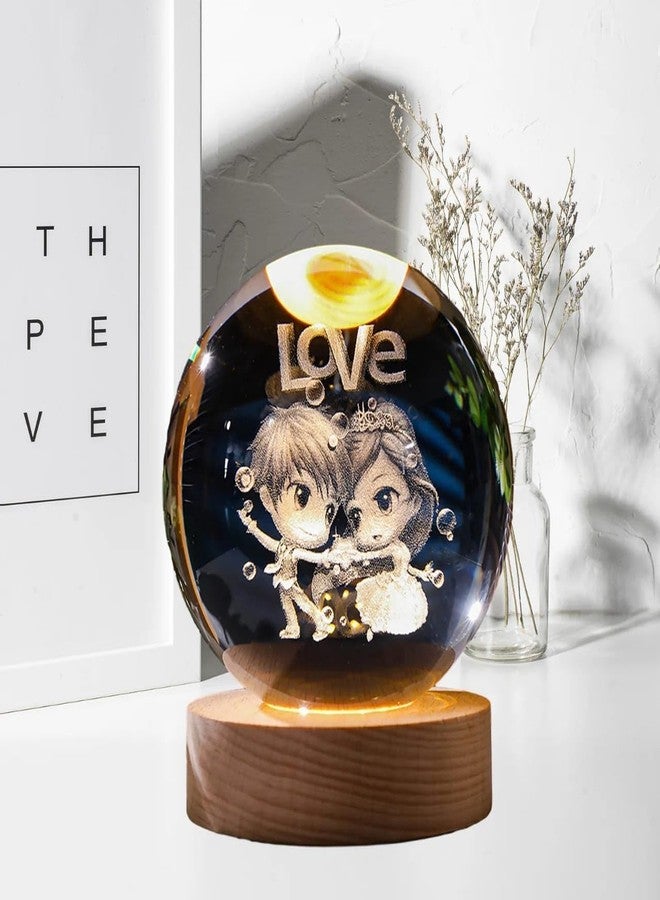 Errol 3D Crystal Ball Night lamp | USB Cable LED Wooden Base Crystal Ball | Home, Office Decorations Birthday Gifts for Friend, Teens, Boys, Girls (Love) - Image 2