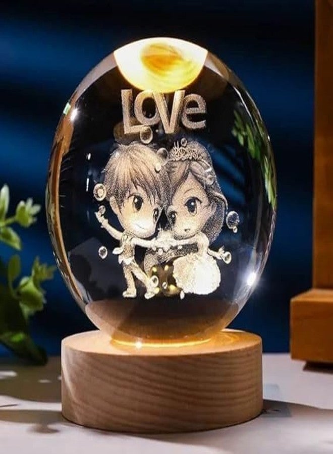 Errol 3D Crystal Ball Night lamp | USB Cable LED Wooden Base Crystal Ball | Home, Office Decorations Birthday Gifts for Friend, Teens, Boys, Girls (Love) - Image 1