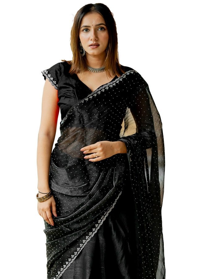 Subham Women's Organza Solid Embellished Saree with Blouse Piece (42295-Black) - Image 1
