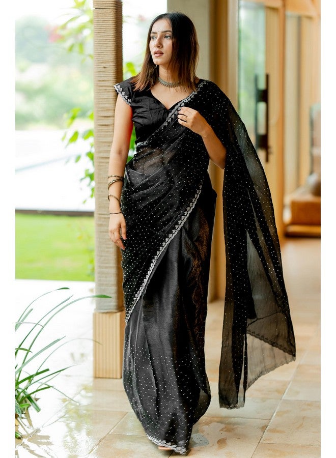 Subham Women's Organza Solid Embellished Saree with Blouse Piece (42295-Black) - Image 2